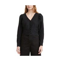 Levi’s Teegan Cotton Mutton-Sleeve Blouse, X-Large, Black