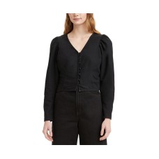 Levi’s Teegan Cotton Mutton-Sleeve Blouse, X-Large, Black