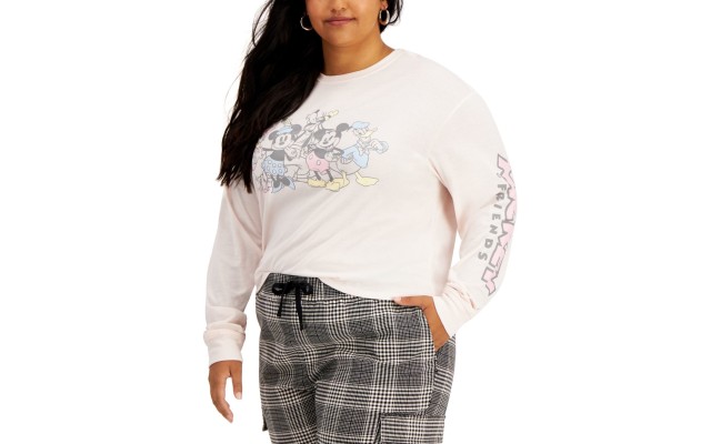  Plus Size Mickey & Friends Screen-Print Top, 1X, Pink