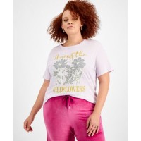 Love Tribe Trendy Plus Size Wildflowers Graphic T-Shirt, Light Purple, 3X