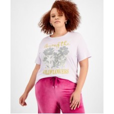 Love Tribe Trendy Plus Size Wildflowers Graphic T-Shirt, Light Purple, 3X