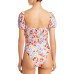  Marilyn Floral Print One Piece Swimsuit, Orange, 4/XS