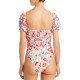  Marilyn Floral Print One Piece Swimsuit, Orange, 4/XS