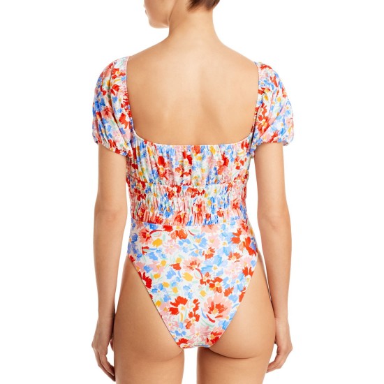  Marilyn Floral Print One Piece Swimsuit, Orange, 6/S