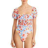 L*Space Marilyn Floral Print One Piece Swimsuit, Orange, 10/L