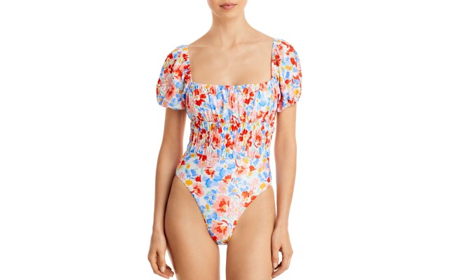  Marilyn Floral Print One Piece Swimsuit, Orange, 10/L
