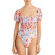  Marilyn Floral Print One Piece Swimsuit, Orange, 4/XS