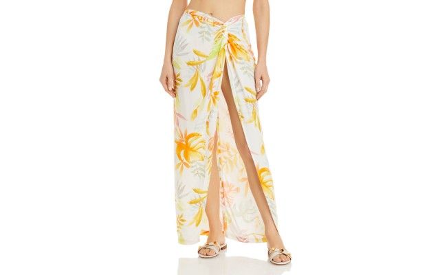  Mia Printed Skirt Swim Cover-Up, Orange, Medium