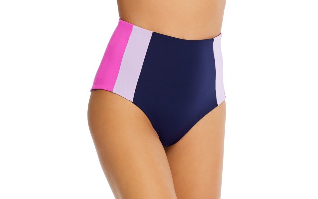  Portia Colorblocked High-Waist Bikini Bottom, Midnight/lilac/fuchsia, Medium
