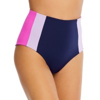 L*Space Portia Colorblocked High-Waist Bikini Bottom, Midnight/lilac/fuchsia, Large