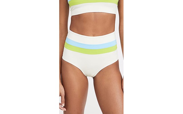 Women’s Portia Reversible High Waist Stripe Bikini Bottoms, Cream, Large