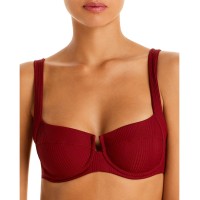 L*Space Womens Ribbed Underwire Swim Top Separates Red S