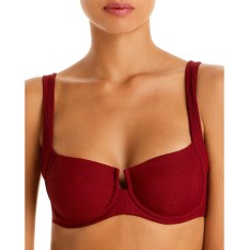 L*Space Womens Ribbed Underwire Swim Top Separates Red S