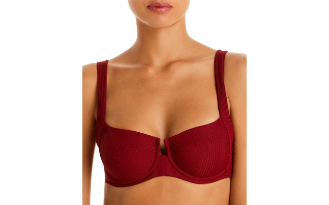 L*Space Womens Ribbed Underwire Swim Top Separates Red S