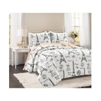 Lush Decor Paris Bonjour 3 Piece Quilt Sets, Black/Blush, King