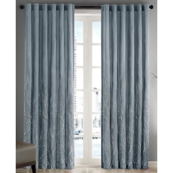  1-Panel Eliza Embroidered Window Curtain, Gray, 50X95