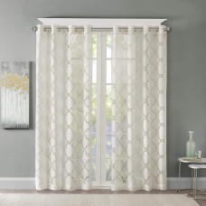 Madison Park Eden Fretwork Burnout Sheer Curtain Panel, 50″ x 63″, White
