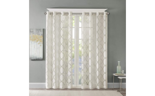  Eden Fretwork Burnout Sheer Curtain Panel, 50″ x 63″, White