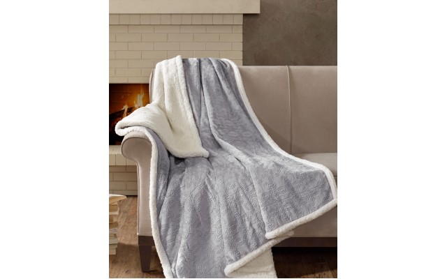  Elma 60″ x 70″ Embossed Plush Throw, Gray