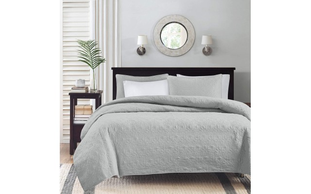  Mansfield 3-Piece Gray Full/Queen Coverlet Set