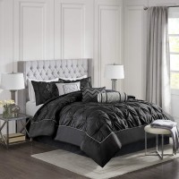 Madison Park MP10-3279 Laurel 7 Piece Comforter Set, Queen, Black