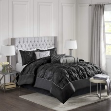 Madison Park MP10-3279 Laurel 7 Piece Comforter Set, Queen, Black