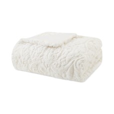 Madison Park Norfolk Faux-Fur 50″ x 60″ Down-Alternative Throw, Ivory