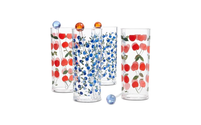  Berry Acrylic Tom Collins Glasses with Stirrers, Set of 4