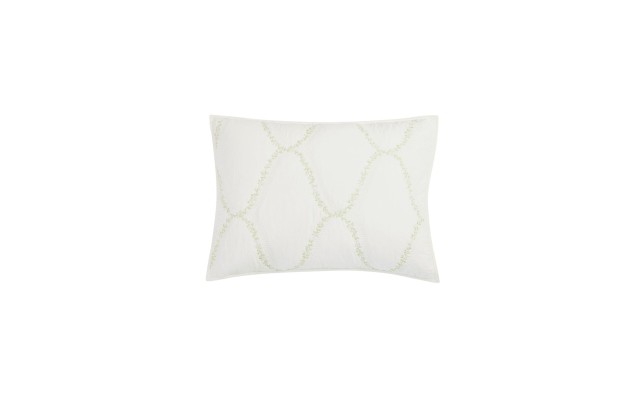  Floral Embroidered Geo King Sham Pillow, White, 21 x 37