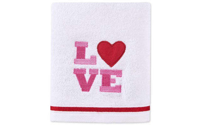 Martha Stewart Collection Hearts Embroidered Hand Towel, White Comb Hand Towels