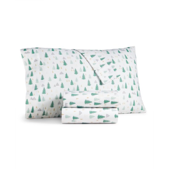  Holiday Printed 3 Pc. Sheet Sets, White/Green, Queen