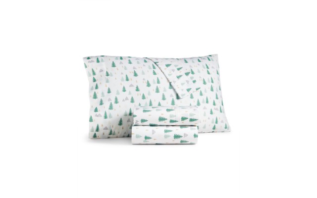  Holiday Printed 3 Pc. Sheet Sets, White/Green, Twin