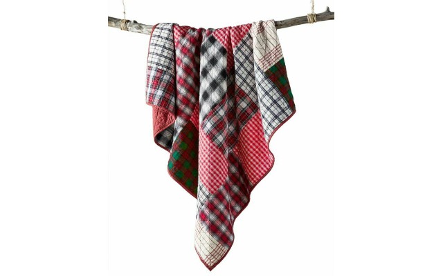  Patchwork Quilted Throw, Red, 50″ x 60″