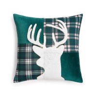 Martha Stewart Collection Stag Plaid Decorative Pillow, Green,18″ x 18″