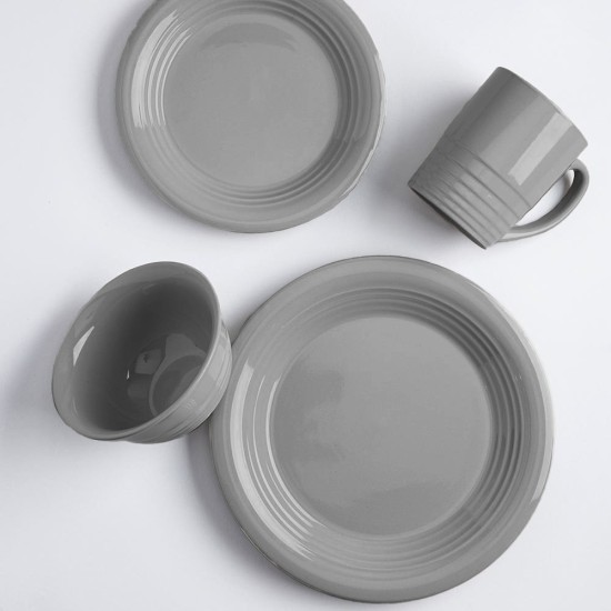 Everyday Stoneware Dinnerware – Set of 16 Service for 4, Grey