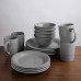  Everyday Stoneware Dinnerware – Set of 16 Service for 4, Grey