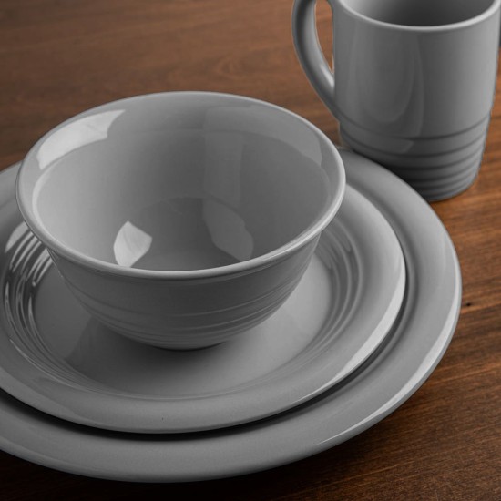  Everyday Stoneware Dinnerware – Set of 16 Service for 4, Grey