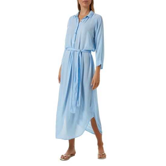  Alesha Lone Sleeve Cover-Up Maxi Dress, Small, Blue