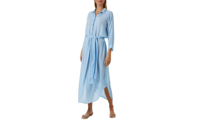  Alesha Lone Sleeve Cover-Up Maxi Dress, Small, Blue