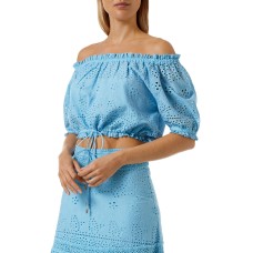 Melissa Odabash Women’s Francesca Eyelet Off the Shoulder Top, Blue, X-Small