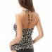  Logo Ring Shirred Bandeau Tankini Top, Medium, Multicolor