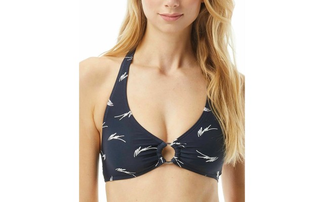  Kors Printed Logo-Ring Halter Bikini Top Women’s Swimsuit, Large, Navy