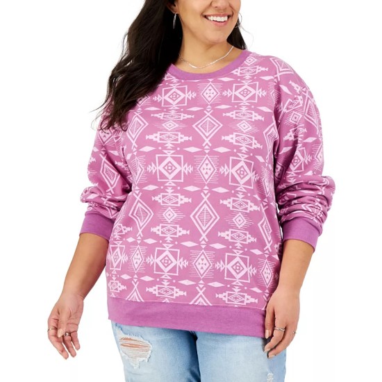  Trendy Plus Size Printed Sweatshirt, Pink, 1X