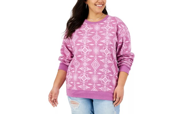  Trendy Plus Size Printed Sweatshirt, Pink, 3X