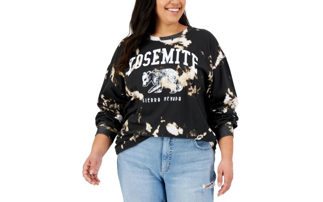  Trendy Plus Size Tie-Dyed Yosemite Graphic Top, Black, 3X