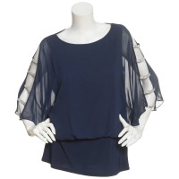 MSK Dolman Rhine Ladder Trim Blouse, Large, Navy