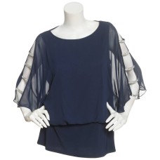 MSK Dolman Rhine Ladder Trim Blouse, Large, Navy
