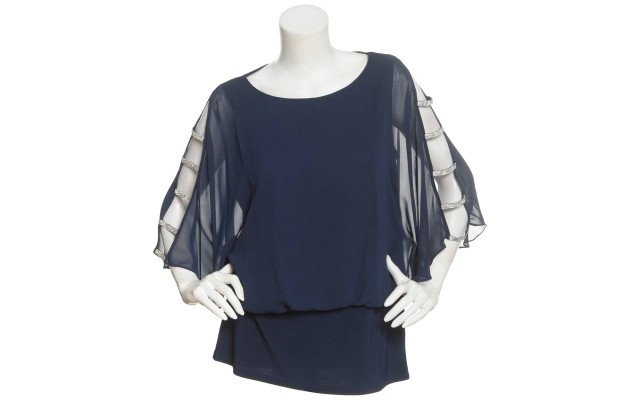  Dolman Rhine Ladder Trim Blouse, Large, Navy