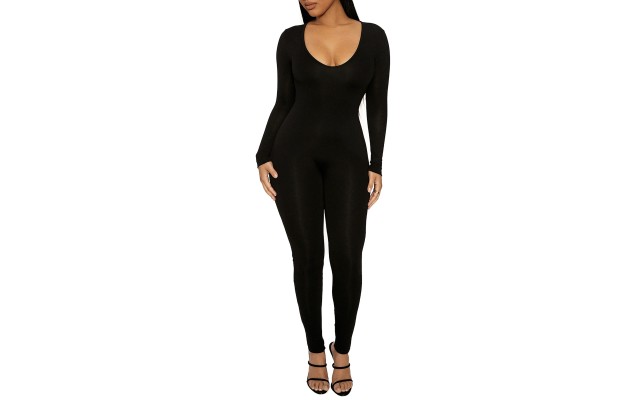  V-Neck Jumpsuit, X-Large, Black