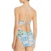  Womens Plunging Beachwear One-Piece Swimsuit, Blue, 4
